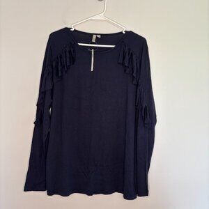 ASOS Pullover Women's 14 Navy NEW Ruffled Stretch Long Sleeve Casual Workwear